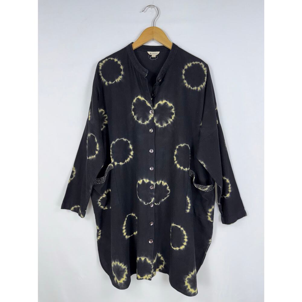 Marketplace Women’s Artsy Lagenlook Tunic Top Medium Black Tie Dye
